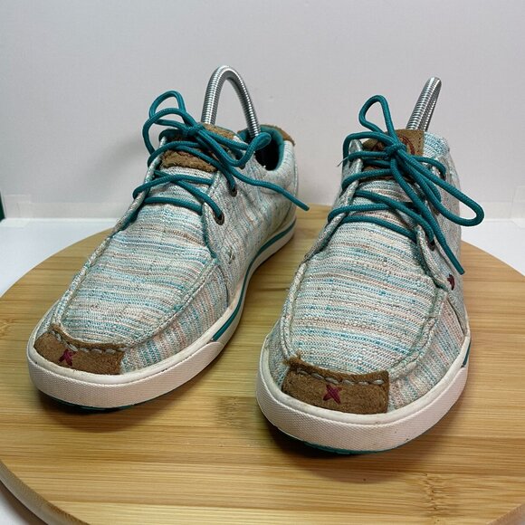Twisted X Women 7 Blue White Hooey Loper Shoes Moc Toe Casual Lace Up Western - Picture 1 of 9